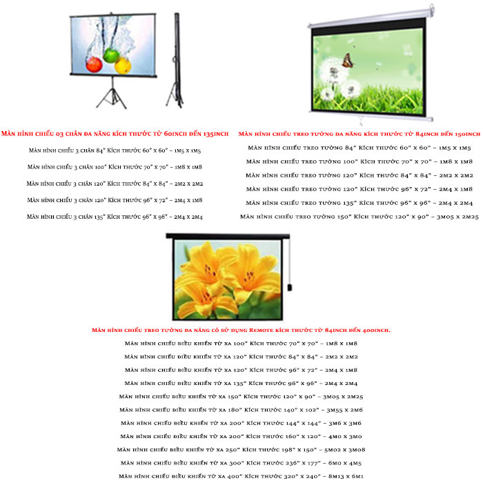 Kích thước màn chiếu thông dụng